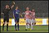 (L-R) referee S. Mulder, Robert Muhren of FC Volendam, Jeffrey Ket of FC Oss, Jorzolino Falkenstein of FC Oss - fe1408080345.jpg