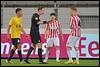 27-09-2014: Voetbal: FC Oss v Telstar: Oss
(L-R) Tarik Tissoudali of Telstar, referee Jeroen Sanders, Jochem Jansen of FC Oss, Jeffrey Ket of FC Oss - fe1409271215.jpg